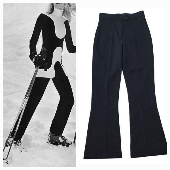 Vintage Pants - Vintage De Neve Skifans Schoeller Wool Fleece Lined Flare Ski Pants Size 10 Long